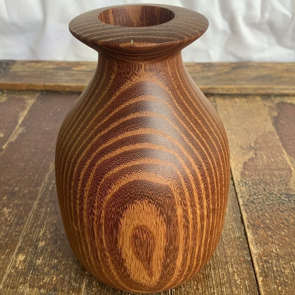 Handcrafted Handmade Wood Wooden Bud Vase Bottle Walnut Signed